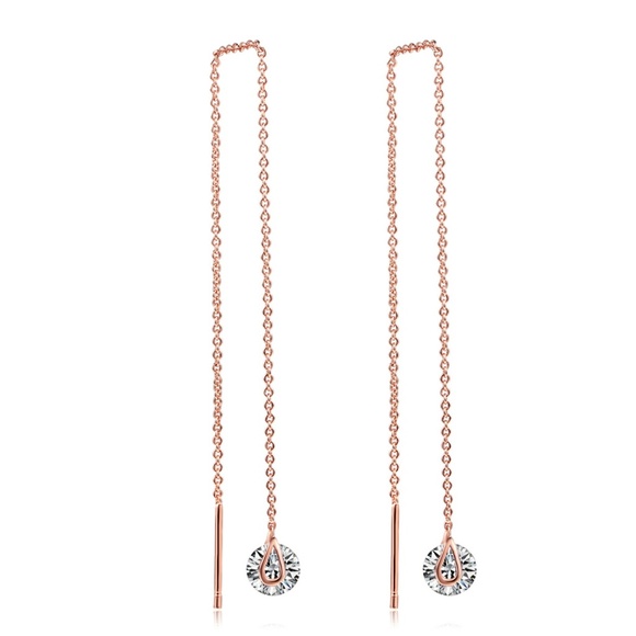 MonaBella Jewelry - Crystal Threader Earrings Rose Gold Dangle Chain